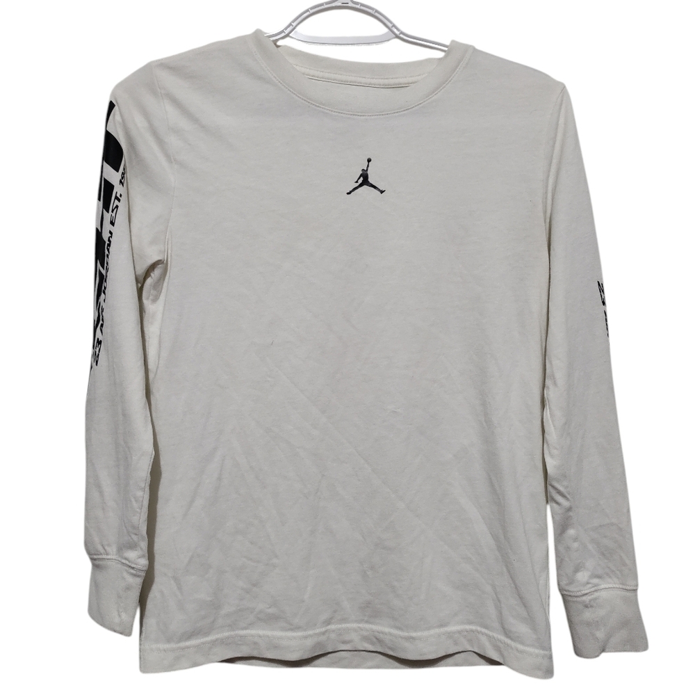 Jordan Kids White Long Sleeve Tee with Black Logo Size Medium